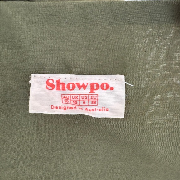 Showpo Olive Army Green Puff Sleeve Tie Back Ruffle Tiered Dress Size 6 - Picture 4 of 8